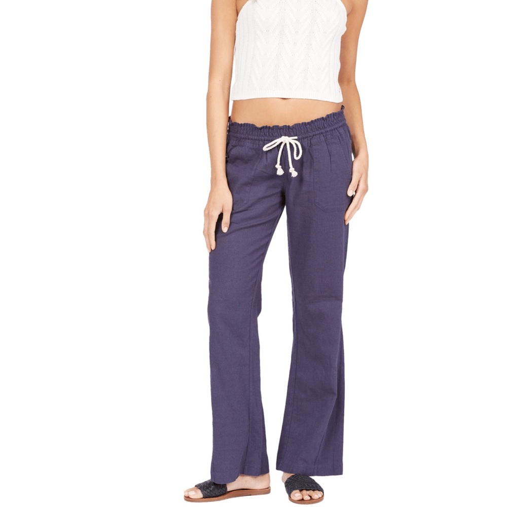 Roxy Women's Navy Ocean Flare Pants with Drawstring Size Large